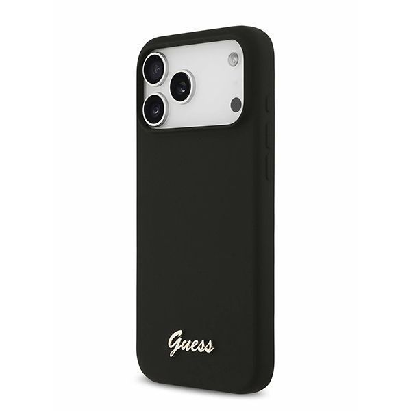 Guess для iPhone 17 Pro Max чехол Liquid silicone Gold metal logo & Camera Hard Black (MagSafe)